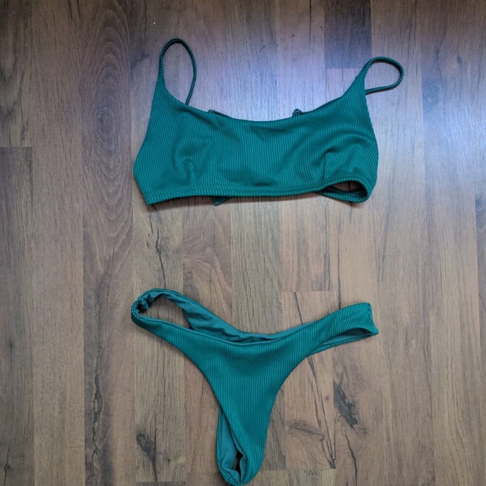 Bright Swimwear green ribbed bikini set
